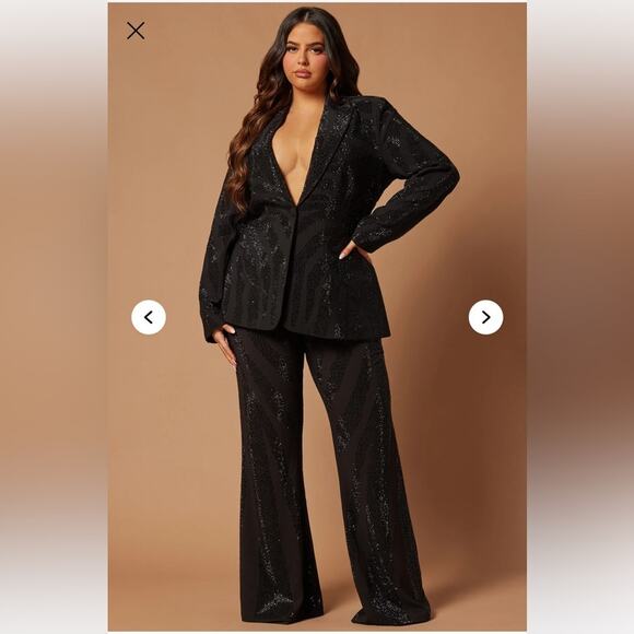 Fashion nova nova luxe NWT Karina suit set black beaded crystal gala wedding 3X - Picture 1 of 16
